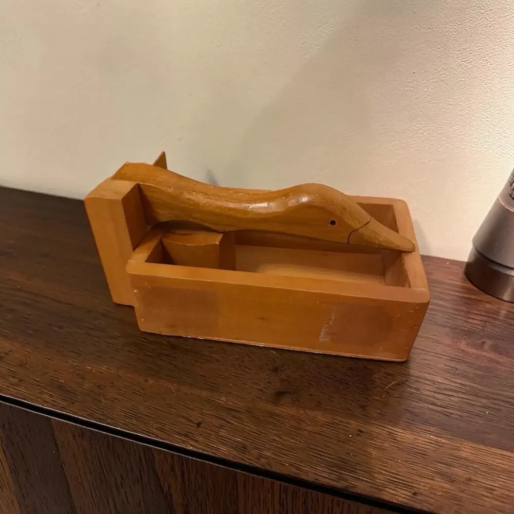 Vintage Wooden Duck Nut Cracker Napkin Holder Wood Box Cabin Decor 3915/68